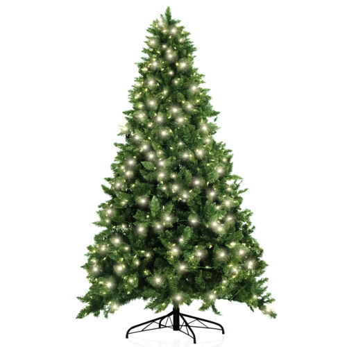 8ft Artificial Holiday Standing Xmas Christmas Tree + WHT LED Prelit Light Decor