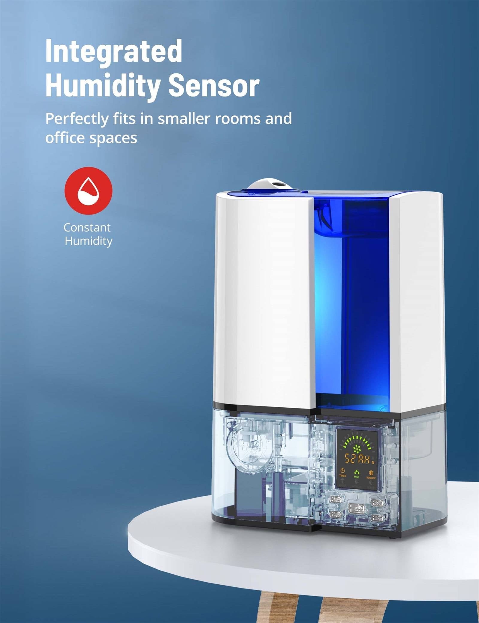 Humidifiers, 4L Cool Mist Ultrasonic Humidifier for Bedroom Home Large Room, LED Display With Humidistat, Waterless Auto Shut-Off Blue (1.06 Gallon, US 110V), White