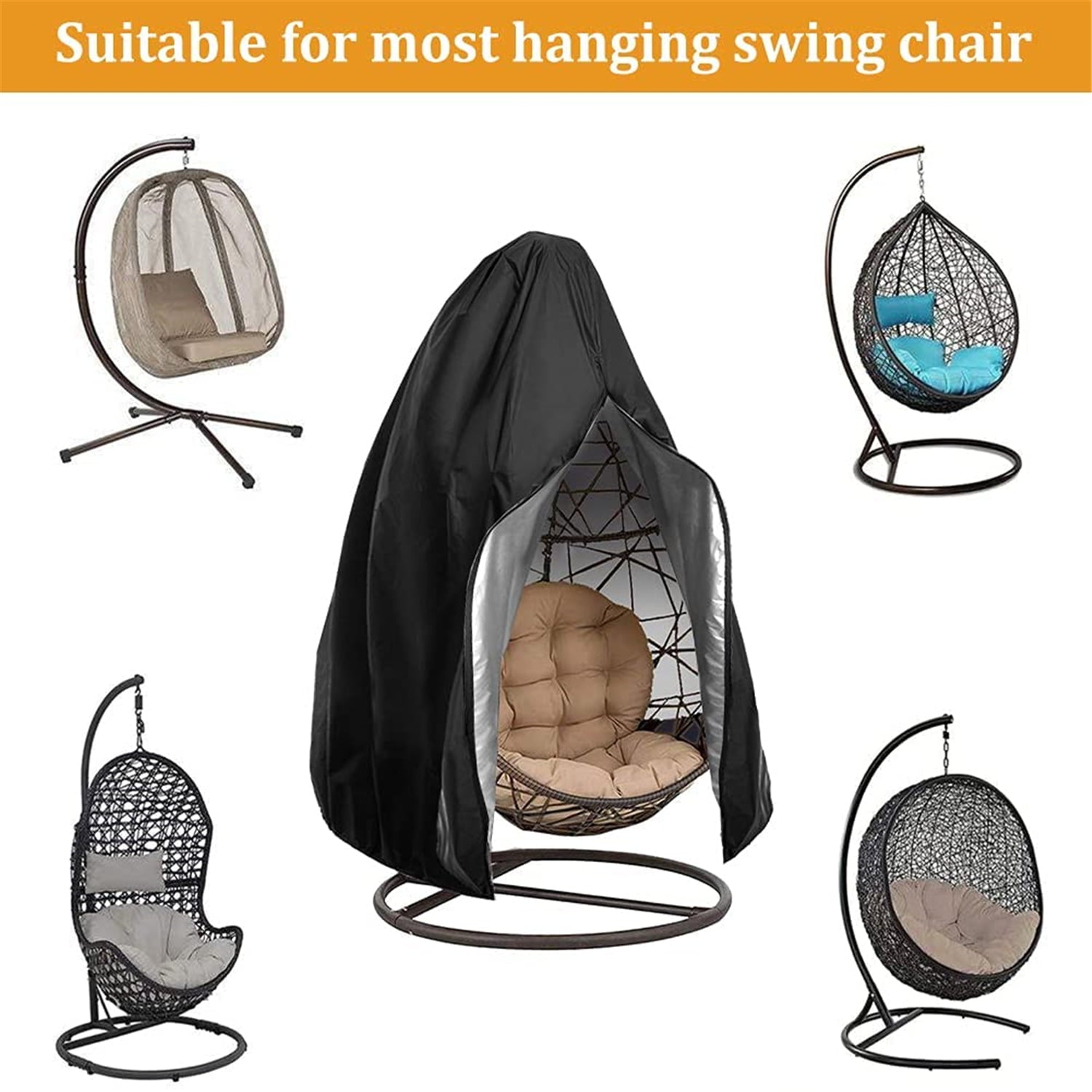 Number-one Egg Chair Cover Waterproof Swing Chair Cover with Zipper Patio Hanging Chair Cover 75 x 45 inches