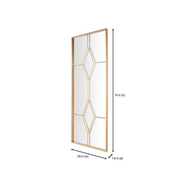 Oversized Gold Metal Frame Diamond Windowpane Classic Floor Mirror (70 in. H x 29 in. W)