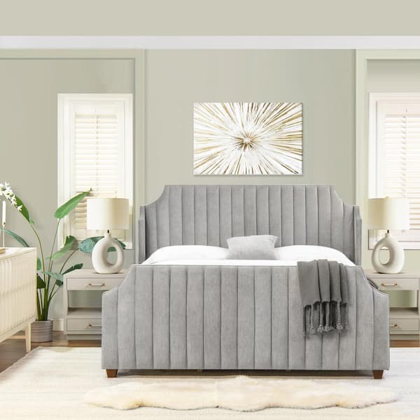 Addison King Channel Tufted Panel Bed Frame, Silver Grey Polyester