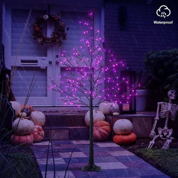 6 ft. Pre-decorated LED Pirate Halloween Yard Decorations Lighted Tree Artificial Black Spooky Tree