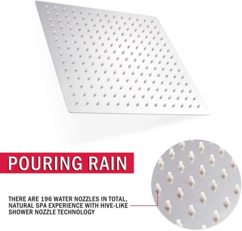 LED Shower Head 12 Inch Square All Chrome Water Temperature Controlled 3 Colors