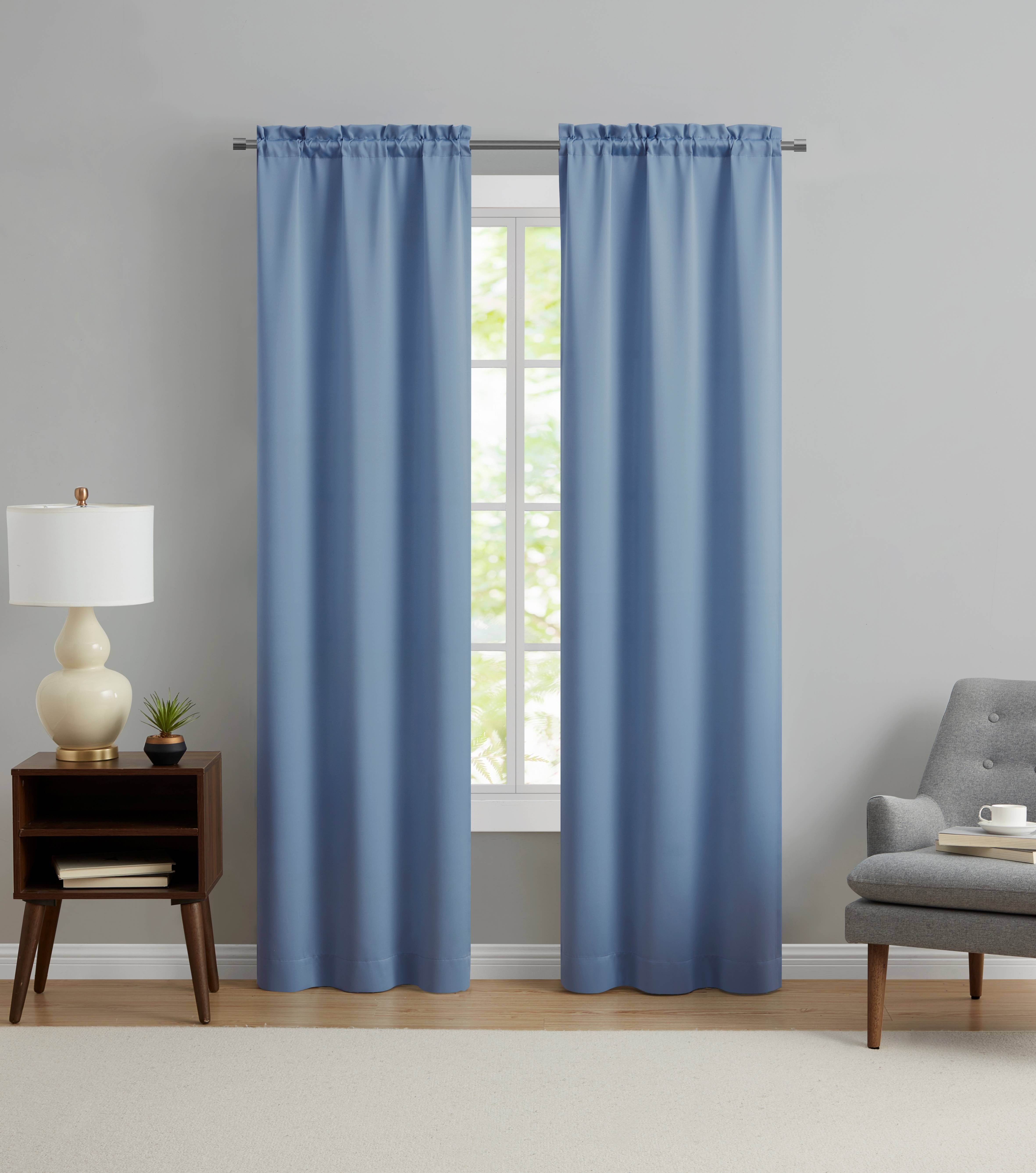 Mainstays Solid Blue Quartz Room Darkening Rod Pocket Curtain Panel Pair, 30