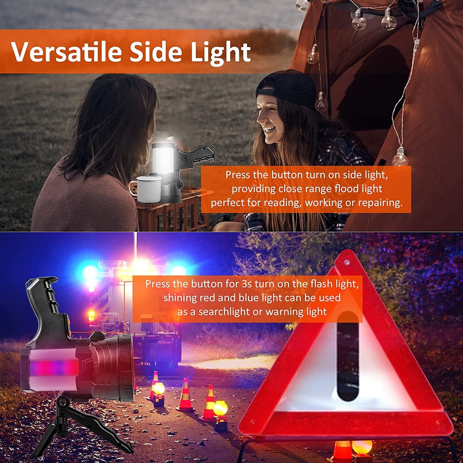 AYMZ Rechargeable Spotlight,120000 Lumen LED Handheld Spotlight 10000mAh High Power Waterproof Flashlight with Foldable Tripod for Hunting Boat Camping