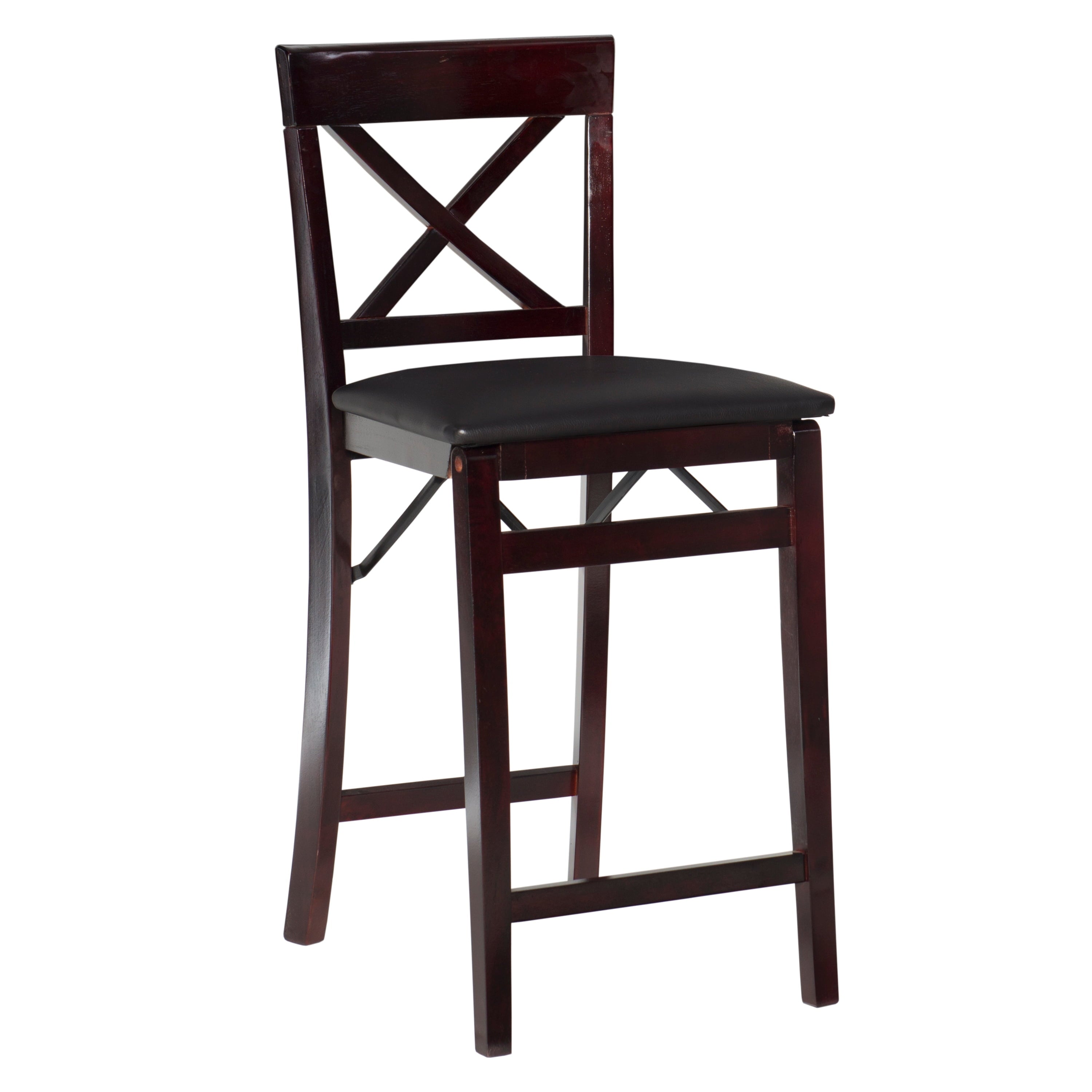 Linon Triena Folding Counter Stool in Dark Cherry with Dark Brown Faux Leather
