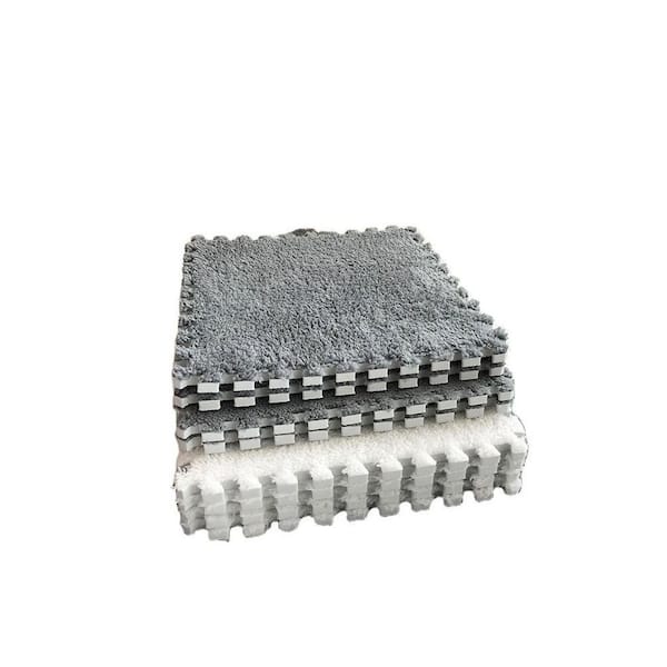 11.8 in. x 11.8 in. x 0.4 in. Gray Fluffy Plush Interlocking Foam Floor Mat Soft Anti-Slip and Anti-Fall (16-Pack)