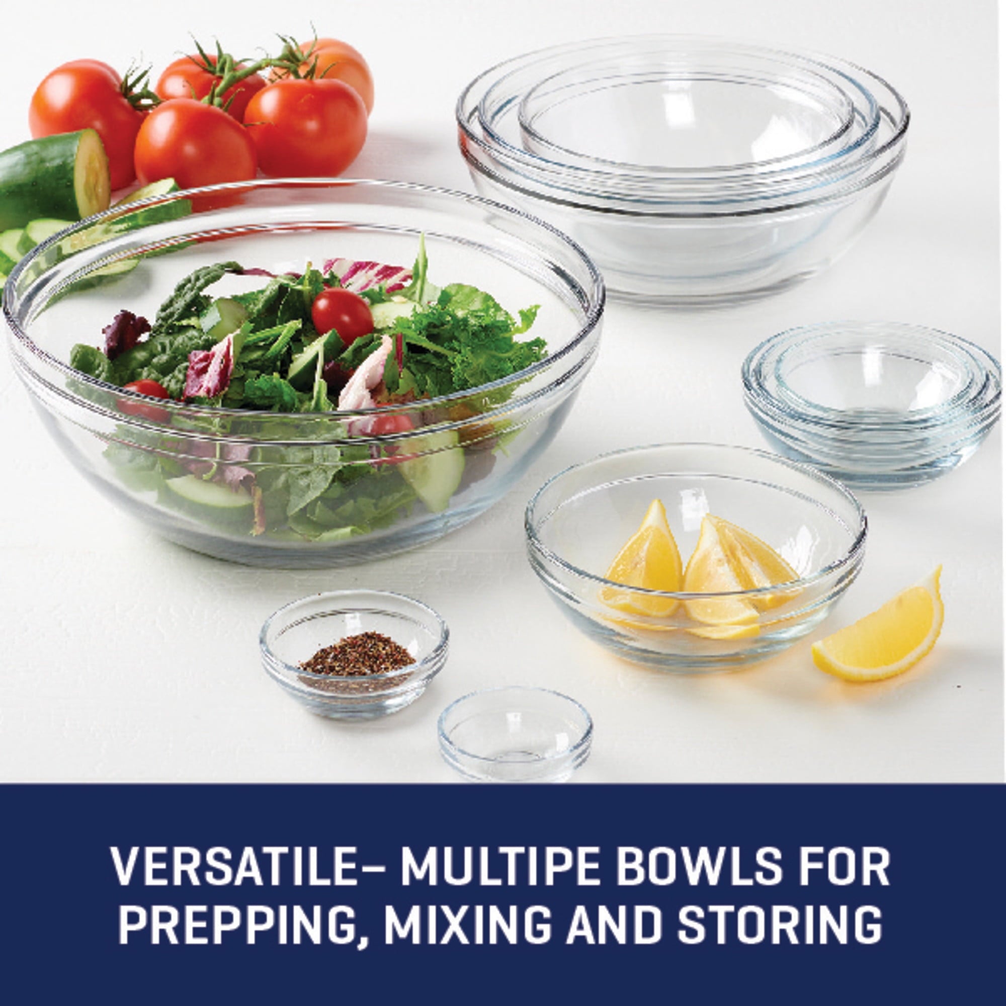 Mainstays Glass Mixing Bowls, 10 Piece Set