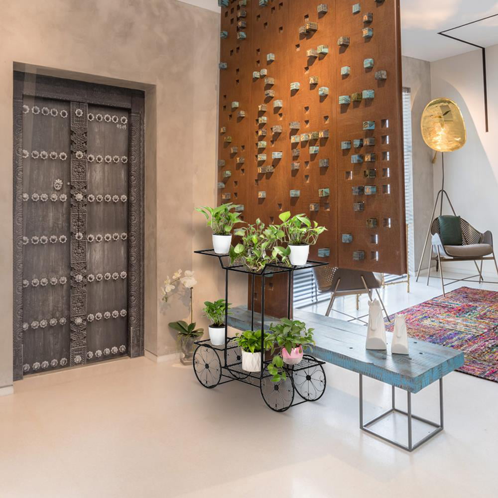 Ktaxon 6-Tier Garden Cart Stand & Flower Pot Metal Plant Holder Display Rack, Black