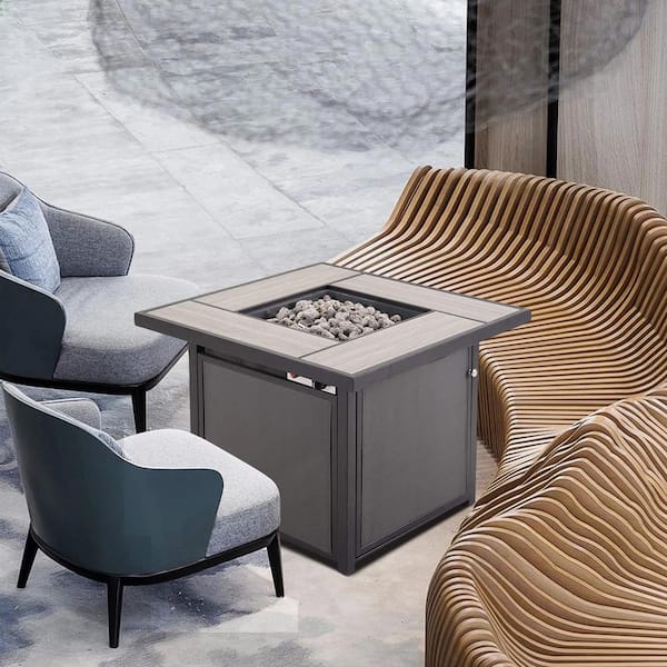 24 in. Gray Square Metal Propane Fire Pit Table