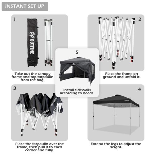 OUTFINE Canopy 10'x10' Pop Up Commercial Instant Gazebo Tent, Fully Waterproo...