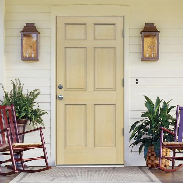 32 in. x 80 in. 6-Panel Unfinished Wood Prehung Left-Hand Outswing Front Door w/Unfinished Rot Resistant Jamb