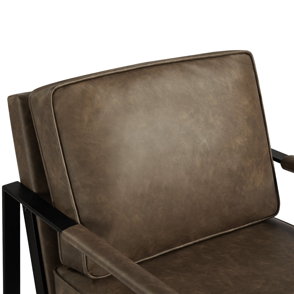 Topeakmart Upholstered Faux Leather Lounge Chair Accent Chair with Metal Arms, Brown