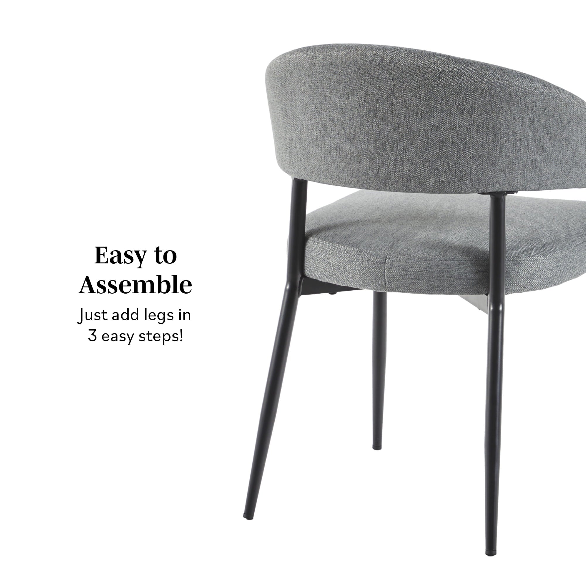 Walker Edison Modern Curved Back Upholstered Dining Chair, Set of 2, Charcoal