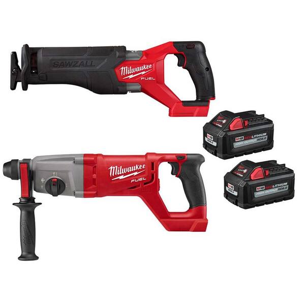 M18 FUEL 18-Volt Lithium-Ion Brushless Cordless SAWZALL w/1 in. SDS-Plus Rotary Hammer, Two 6 Ah High Output Batteries