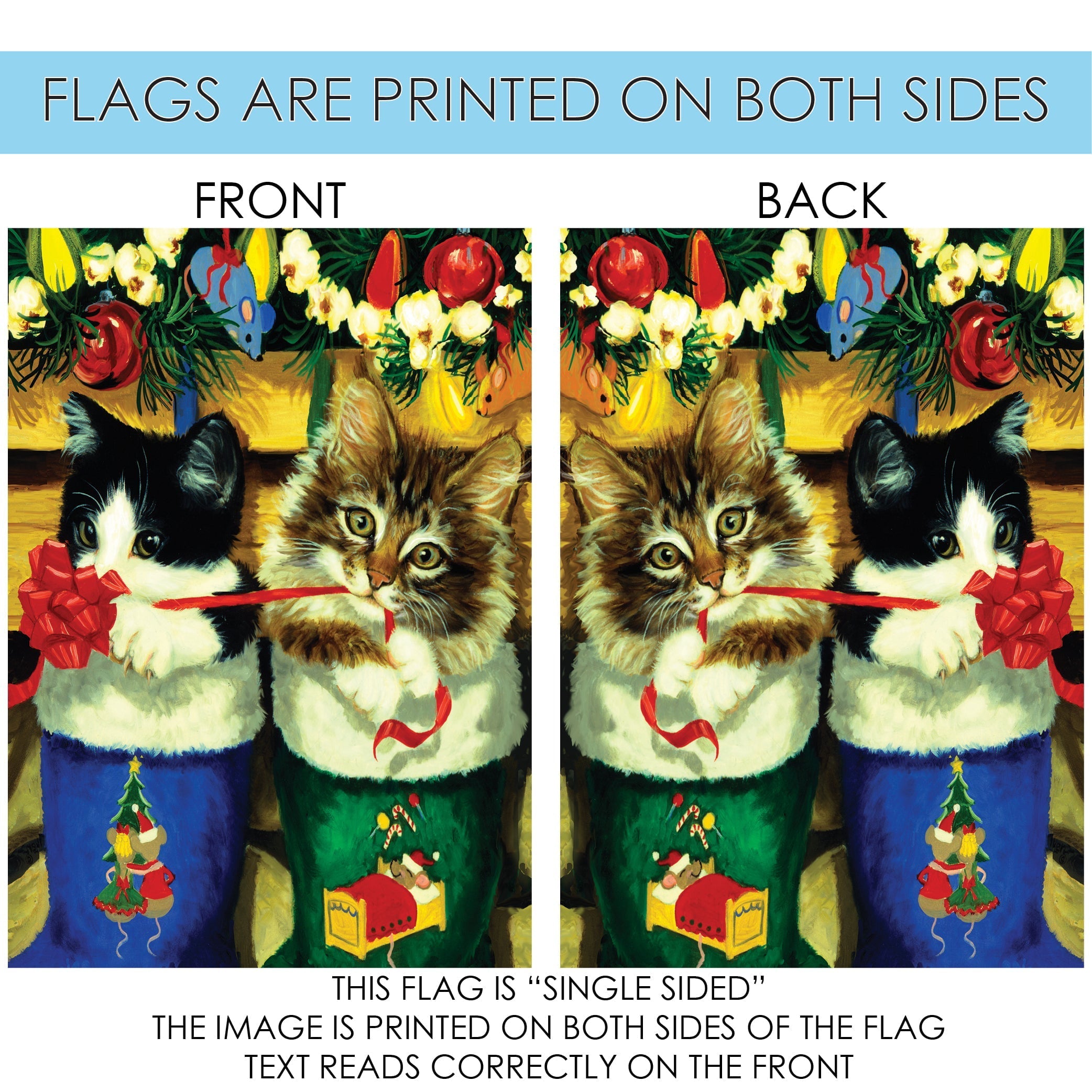 Toland Home Garden Stocking Kittens Winter Christmas Flag Double Sided 12x18 Inch