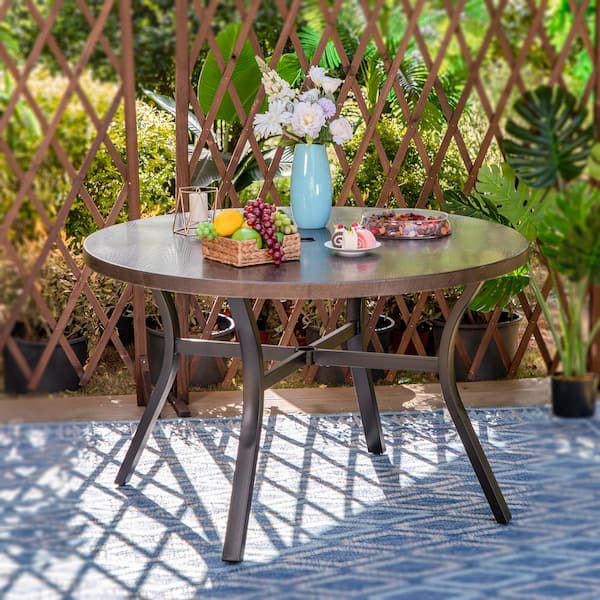 Black 5-Piece Metal Outdoor Patio Dining Set with Wood-Look Round Table and Padded Textilene Swivel Chairs