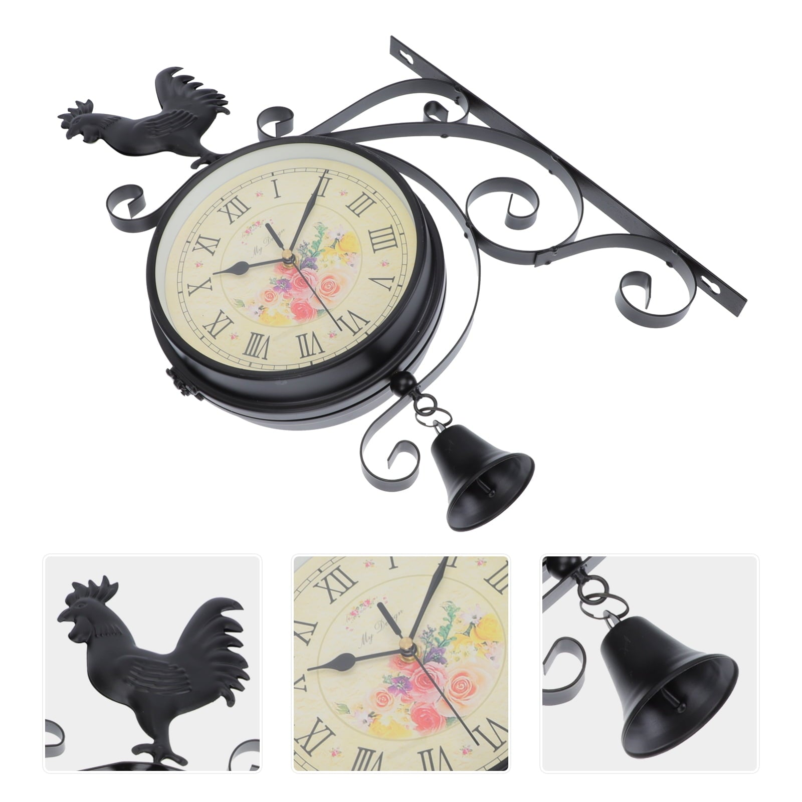 Homemaxs 1Pc Wall Clock Wall Hanging Clock Iron Art Hanging Clock Double Sided Clock