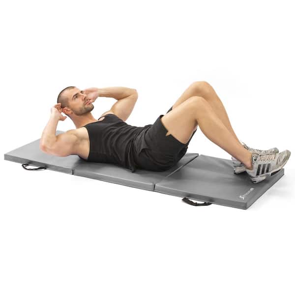 Tri-Fold Folding Thick Exercise Mat Grey 6 ft. x 2 ft. x 1.5 in. Vinyl and Foam Gymnastics Mat (Covers 12 sq. ft.)