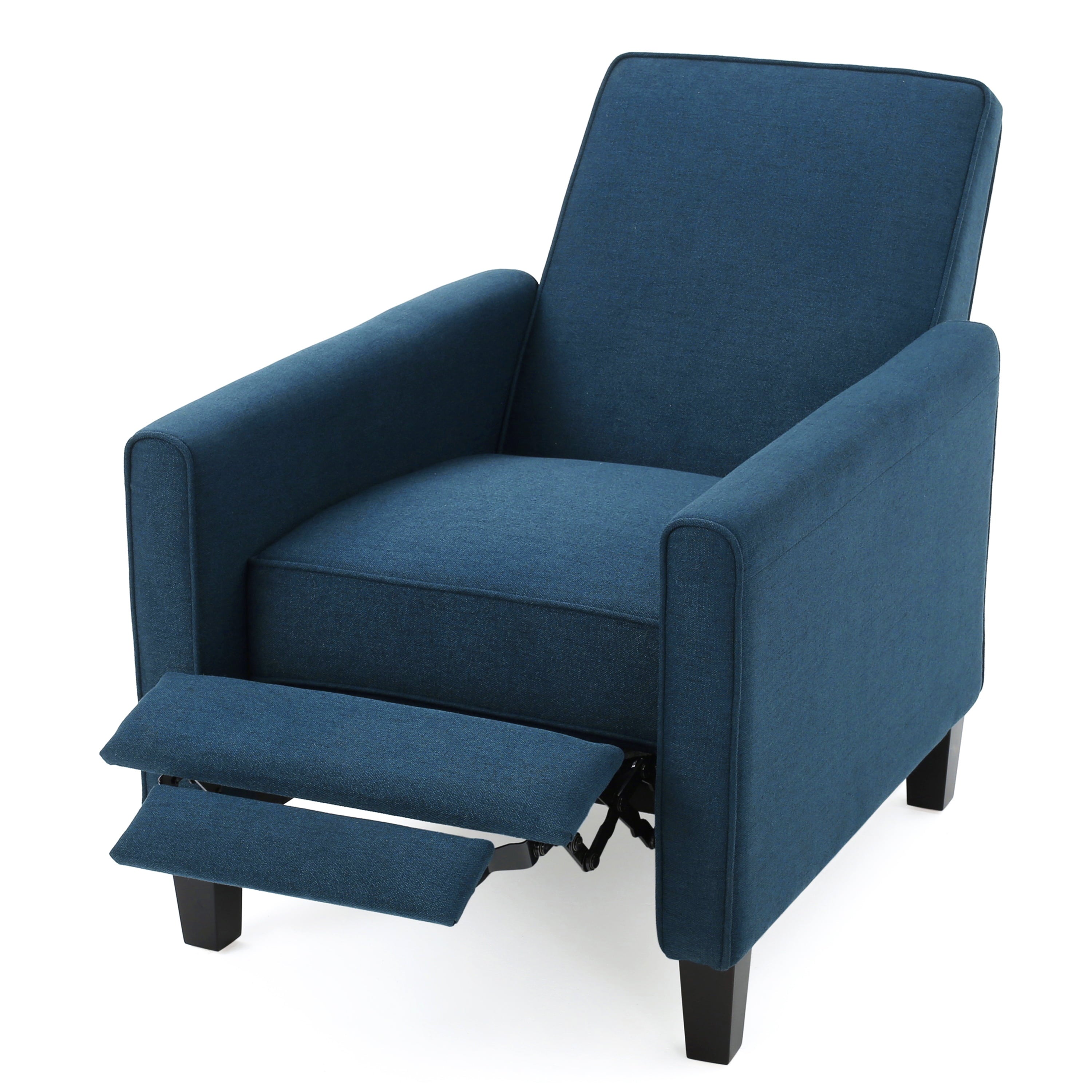 Noble House Jameson Fabric Recliner,Navy Blue and Dark Brown