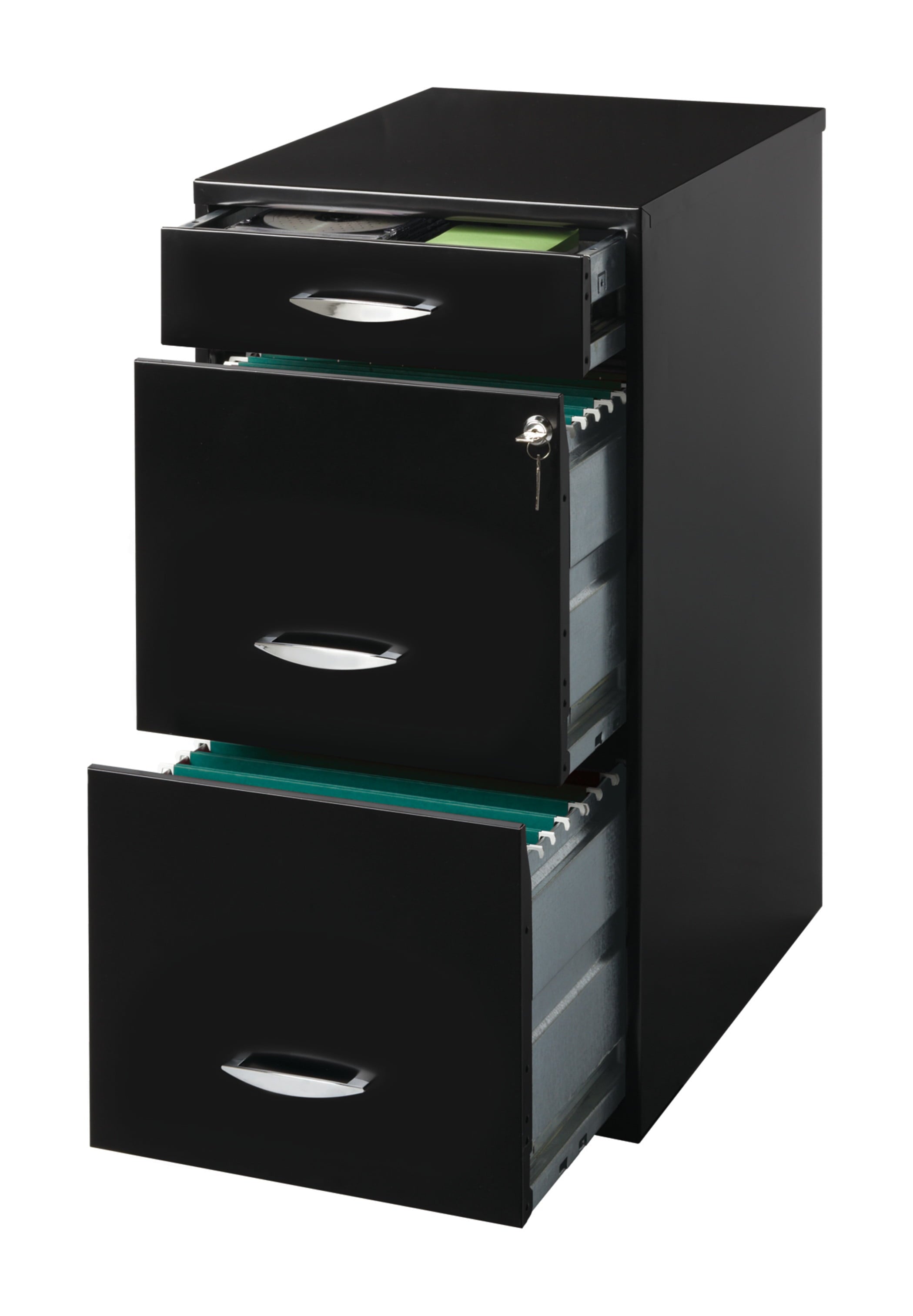 Space Solutions 3 Drawer Letter Width Vertical File Cabinet with Pencil Drawer, Black