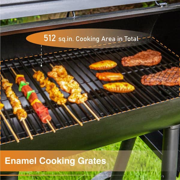 Offset Charcoal Smoker and Grill in Black