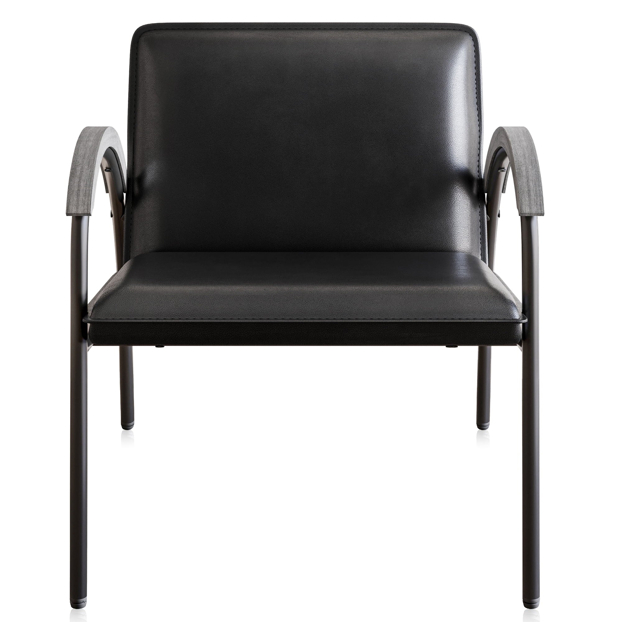 BELLEZE Mid Century Modern Accent Chair, Living Room Chair with Metal Frame, Unique Curved Design Faux Leather Armchair for Bedroom, Sitting Chair Reception Chair - Apex (Black)