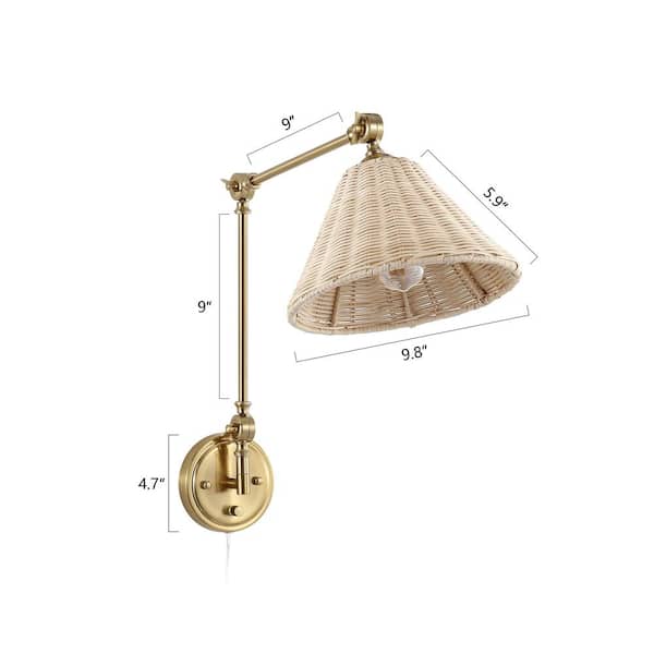 Brass with Rattan Lamp Shade Swing Arm Wall Lamp (Set of 2)