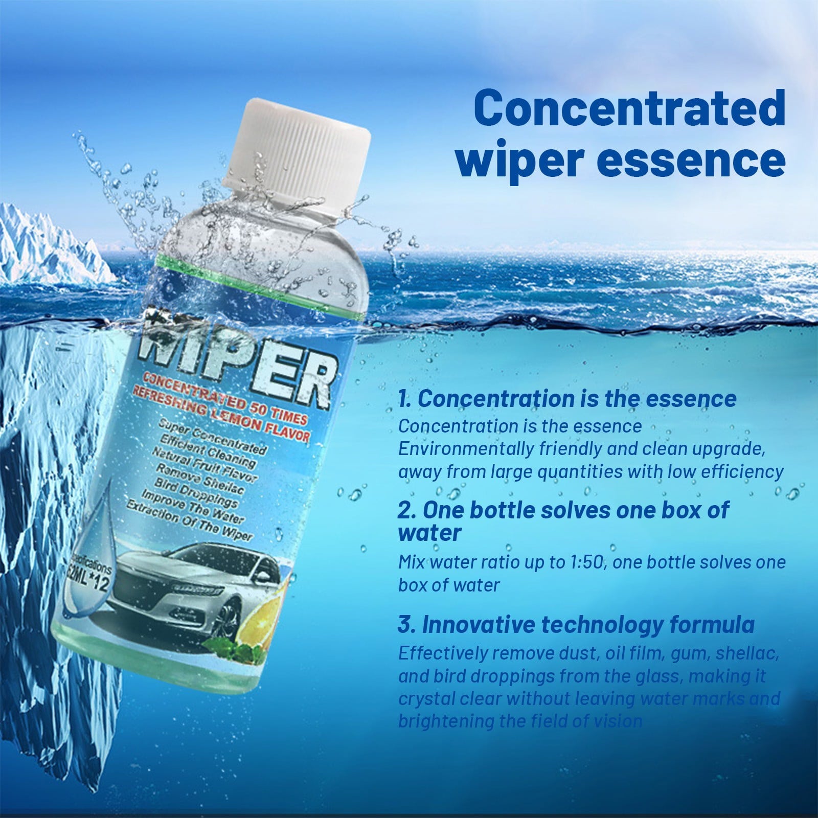 COFEST Car Glass Washer Water Car Glass Decontamination Wiper Cleaning Water 62ml Better Than Any Other Traditional Car Wash Cleaner Blue