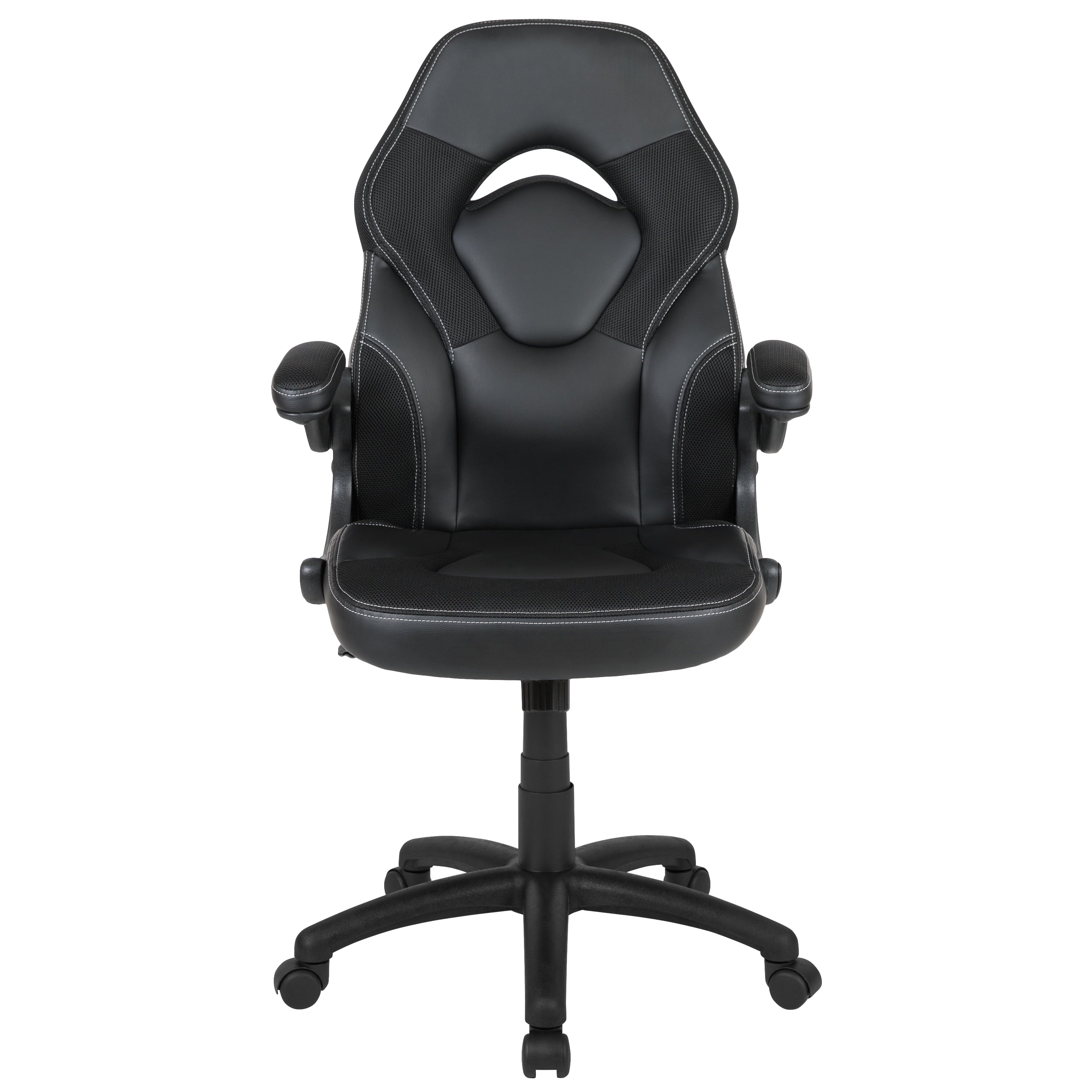 Emma + Oliver Gaming Racing PC Chair with Flip-up Arms, Black LeatherSoft