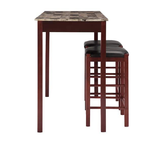 Tahoe Espresso Wood with Faux Marble Top 3-Piece Tavern Set and Padded Seats