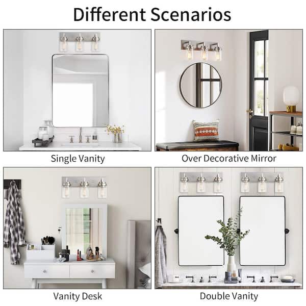 21.5 in. 3-Light Brushed Nickel Vanity Light with Clear Glass Shade