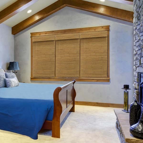 Modern Farmhouse Cut-to-Size Honey Flat-Weave Cordless Light-Filtering Bamboo Shade - 34 in. W x 48 in. L