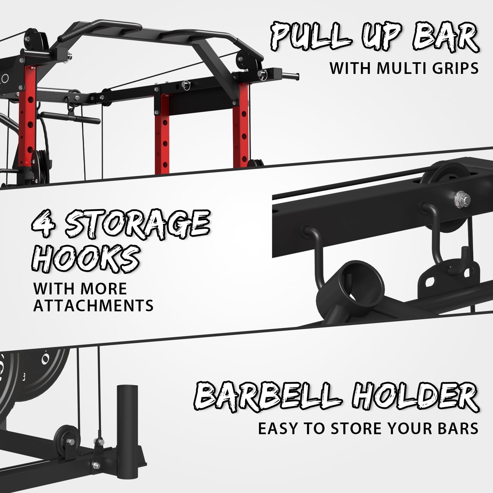 Mikolo Power Rack Cage, 1500 lbs Weight Rack with Cable Crossover Machine,Multi-Function Squat Rack with J Hooks,Dip Bars and Landmine for Home Gym (Red)