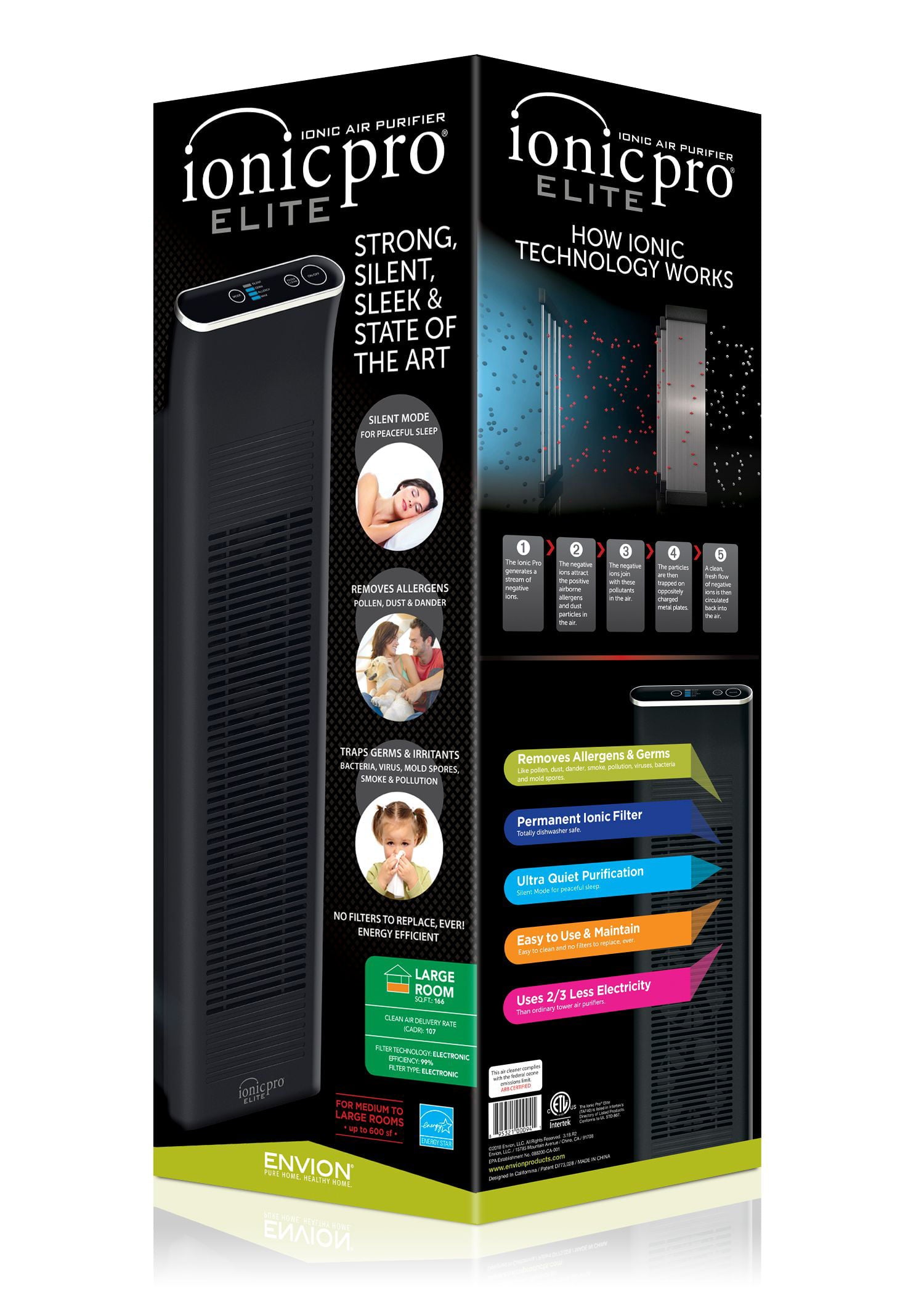 Envion Blade Filter Ionic Pro Elite Air Purifier for Large Rooms (Model TA740, Analog Controls , Covers 265 sq.ft), Black