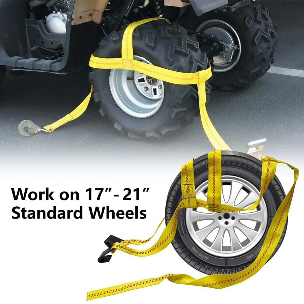 Carbole 2Pcs Car Tire Basket Straps, Adjustable Tire Tow Straps Wheel Net Tow Dolly with Flat Hook, Yellow