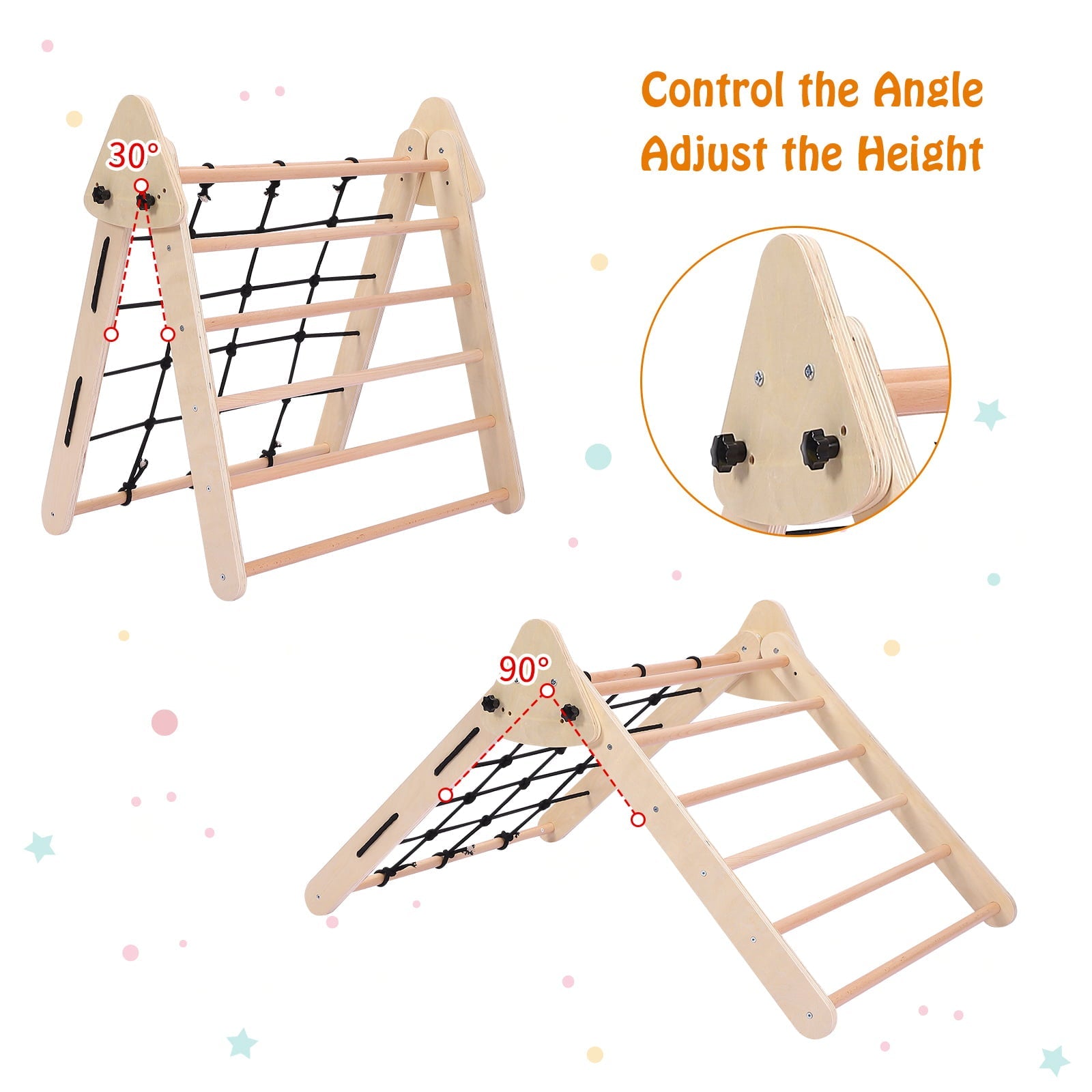 DSstyles Toddler Indoor Gym Playset, 2-in-1 Wooden Climbing Toys, Triangle Folding Climbing for Climbing & Sliding for Boys and Girls,18M+