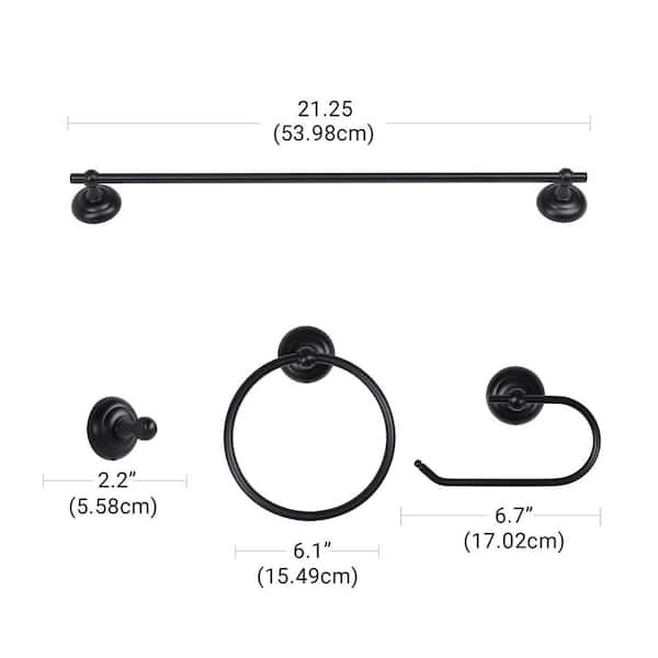 Elsmere 24 in. 3-Light Black Vanity Light, Towel Bar, Towel Ring, Toilet Paper Holder and Towel Hook Bath Set (5-Piece)