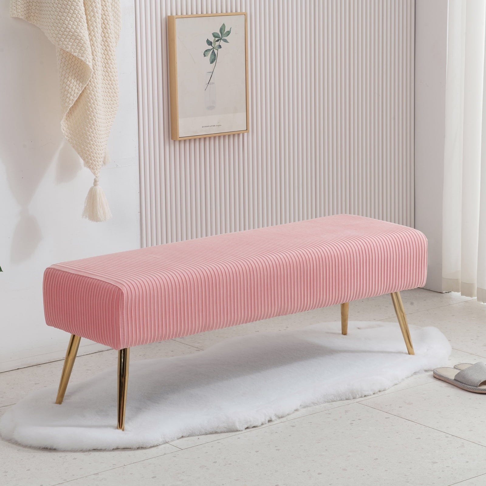 Furniliving Bedroom  Bench Modern Entryway  Bench Upholstered Ottoman Shoe Bench, Grey