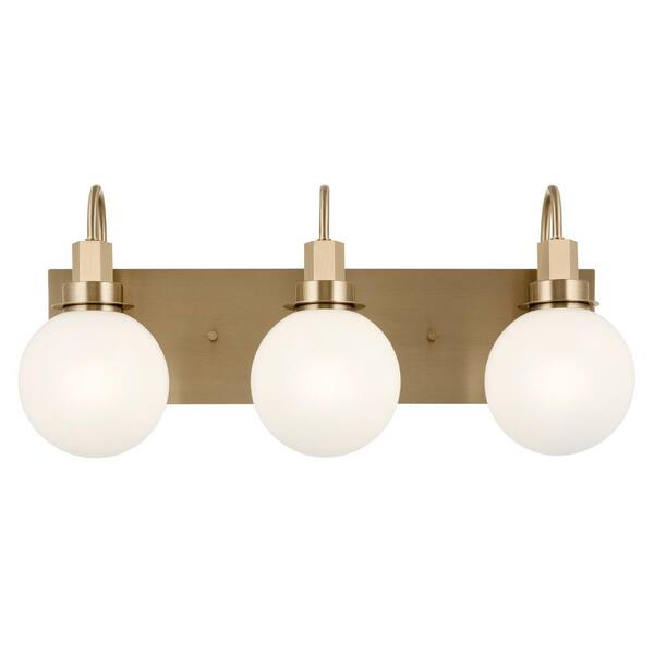Hex 22.75 in. 3-Light Champagne Modern Bathroom Vanity Light with Opal Glass Shades