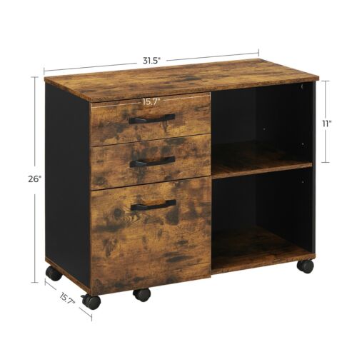 Industrial 3-Drawer File Cabinet, Mobile Lateral Filing Cabinet, UOFC041B01