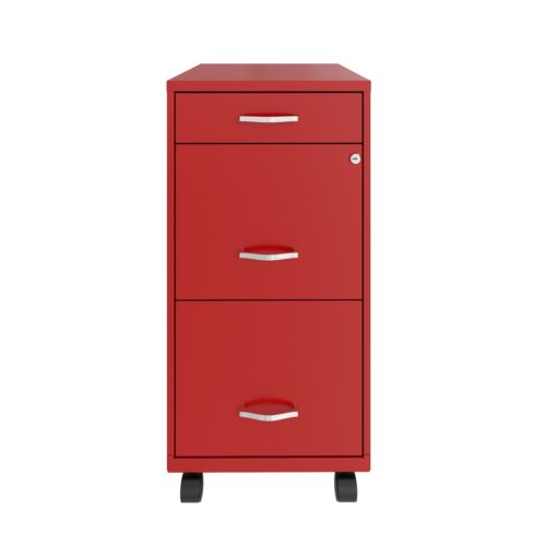 Space Solutions 18" Deep 3 Drawer Mobile Metal File Cabinet, Lava Red Letter