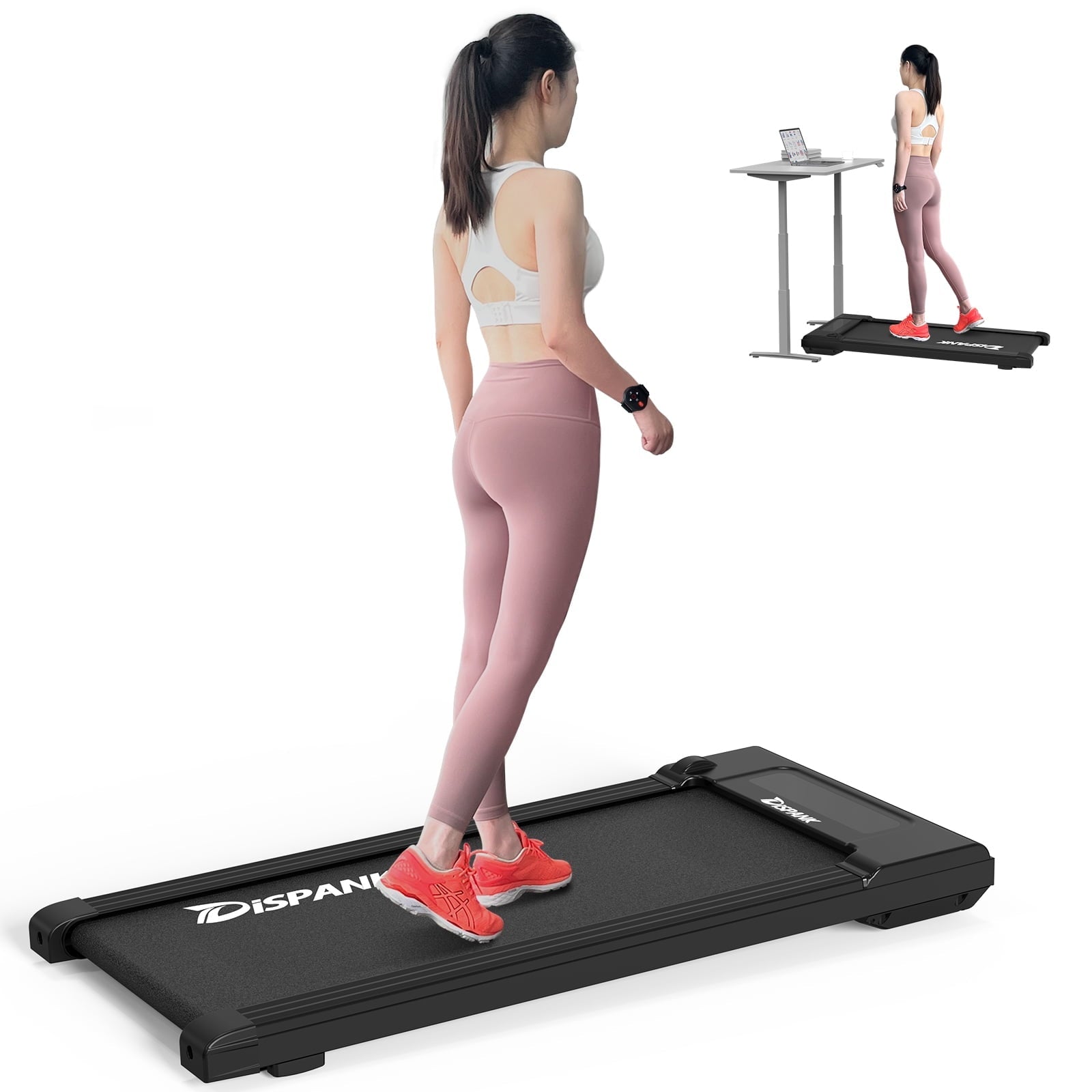Under Desk Treadmill DISPANK 2 in 1 Walking Pad, Walking Treadmill for Home and Office, Remote Control and Large LED Dispaly, Speed Range 0-4MPH