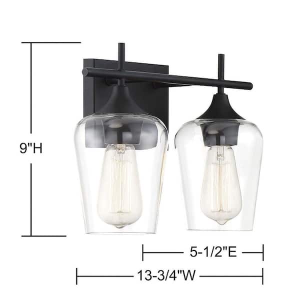 Octave 13.75 in. W x 9 in. H 2-Light Black Bathroom Vanity Light with Clear Glass Shades