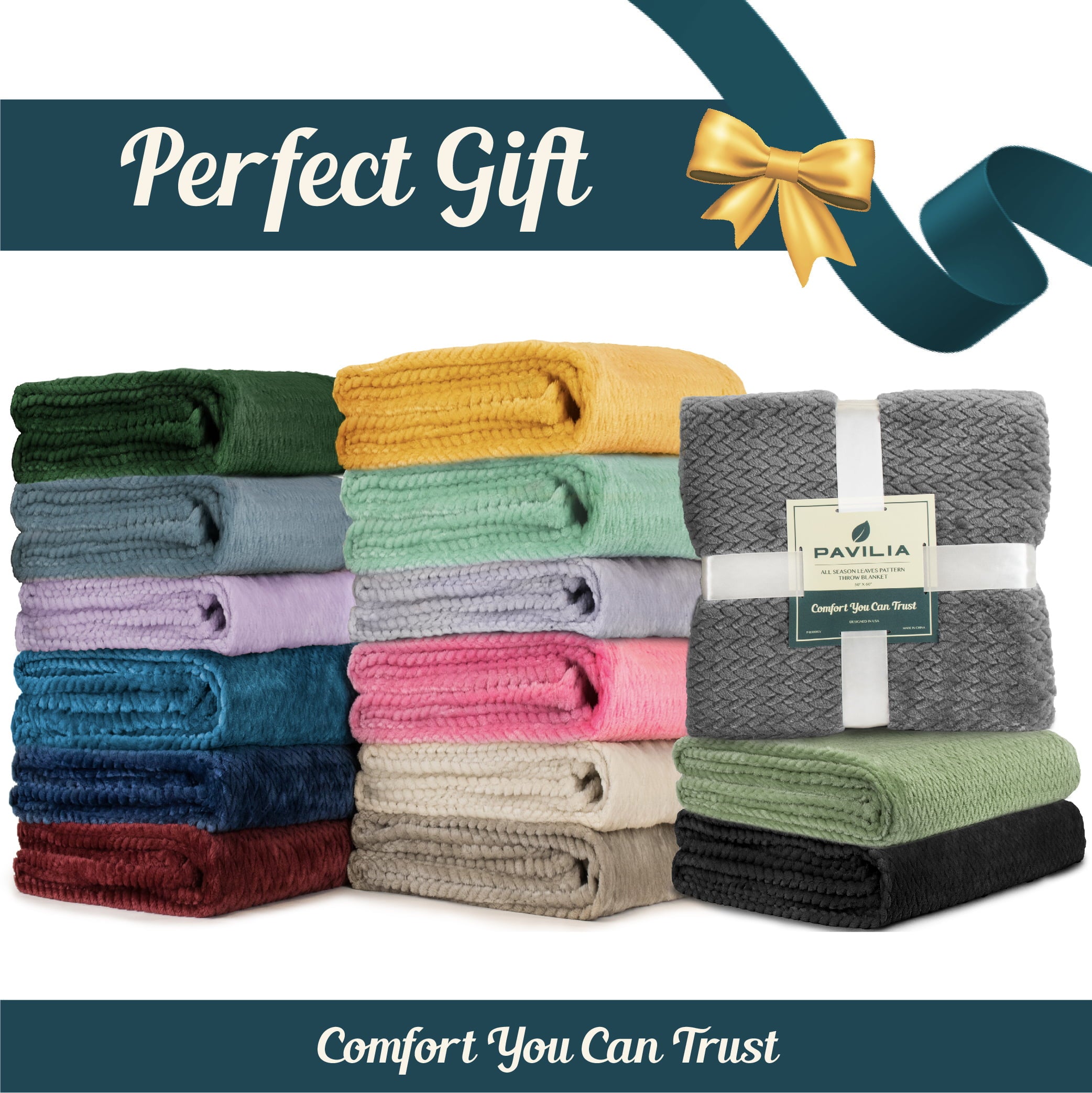 PAVILIA Soft Fleece Solid Black Throw Blanket for Couch, Lightweight Plush Warm Blankets for Bed, Fuzzy Cozy Flannel Blanket Throw for Sofa, Travel, Jacquard Pattern, Black, 50x60 inch