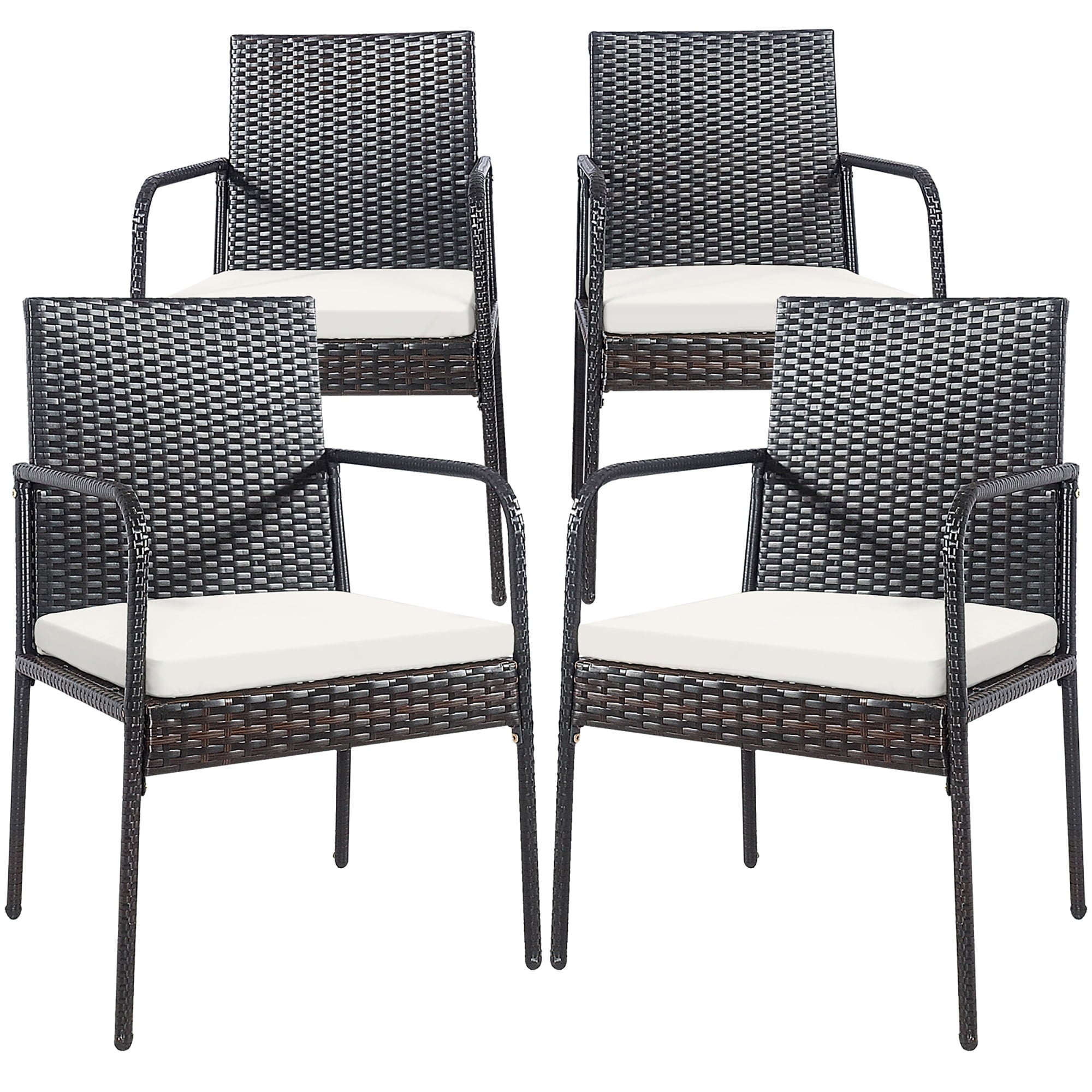 Costway 4PCS Patio Wicker Rattan Dining Chairs Cushioned Seats Armrest Garden