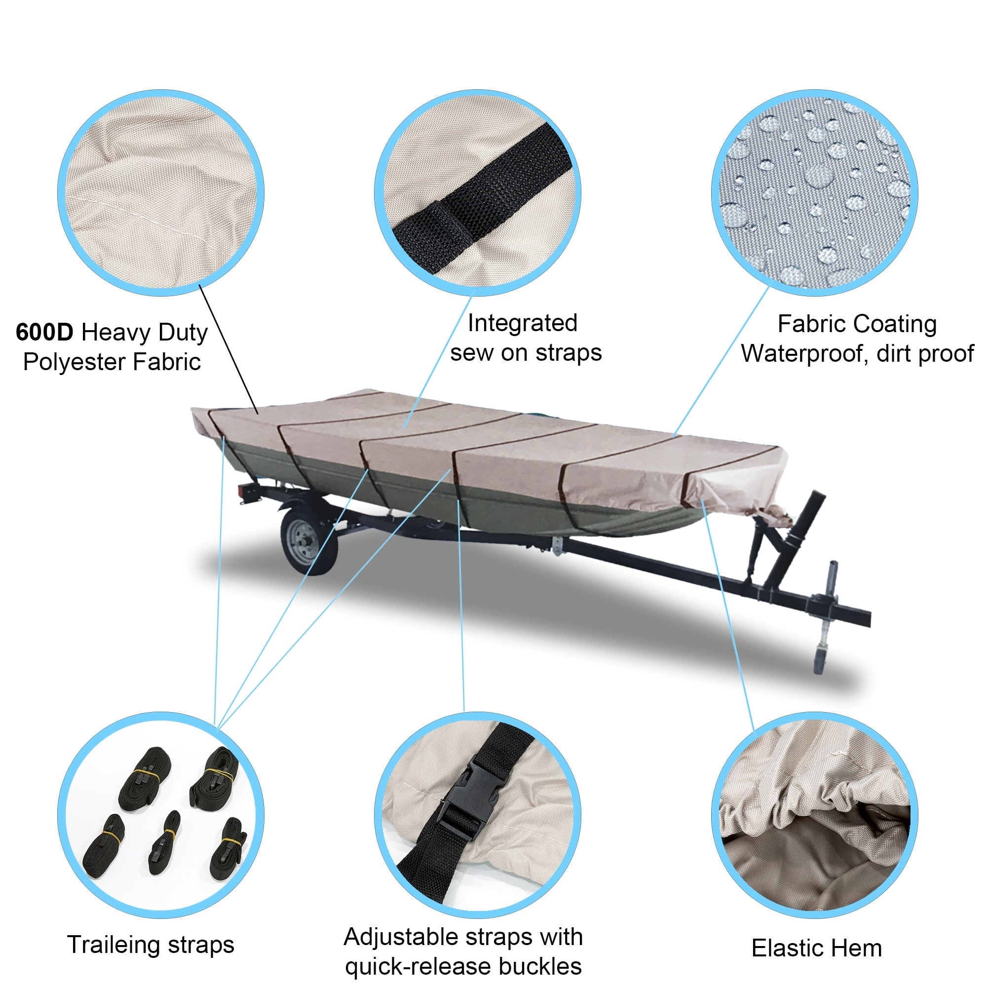 GEARFLAG Jon Boat Cover 600D Marine Grade for 12 - 14ft, Anti-UV, Trailable, Waterproof  (12'-14' Long, 600D, Beam Width to 70