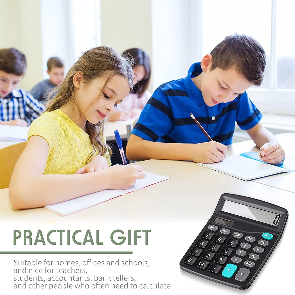 Desktop Calculator, 12 Digit Large LCD Display and Sensitive Button, Solar and Battery Dual Power, Standar Function for Office, Home, School, Black