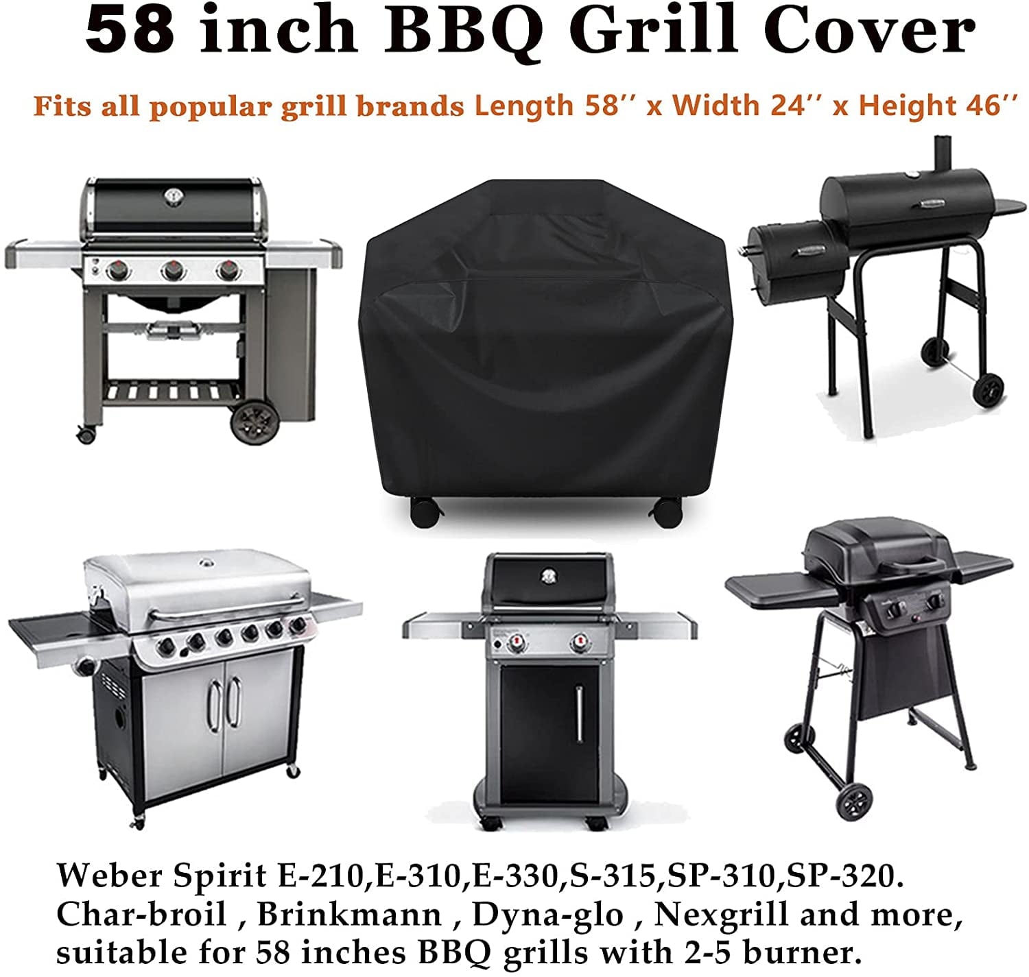 58 inch BBQ Gas Grill Cover, Waterproof, Rip-Proof, Weather & UV Resistant, Fits Grills of Weber