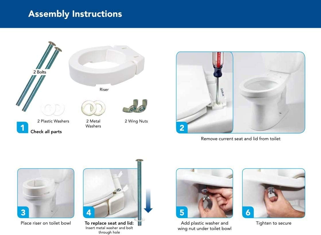 Raised Toilet Seat - Elongated Carex® 3-1/2 Inch White 300 lbs.